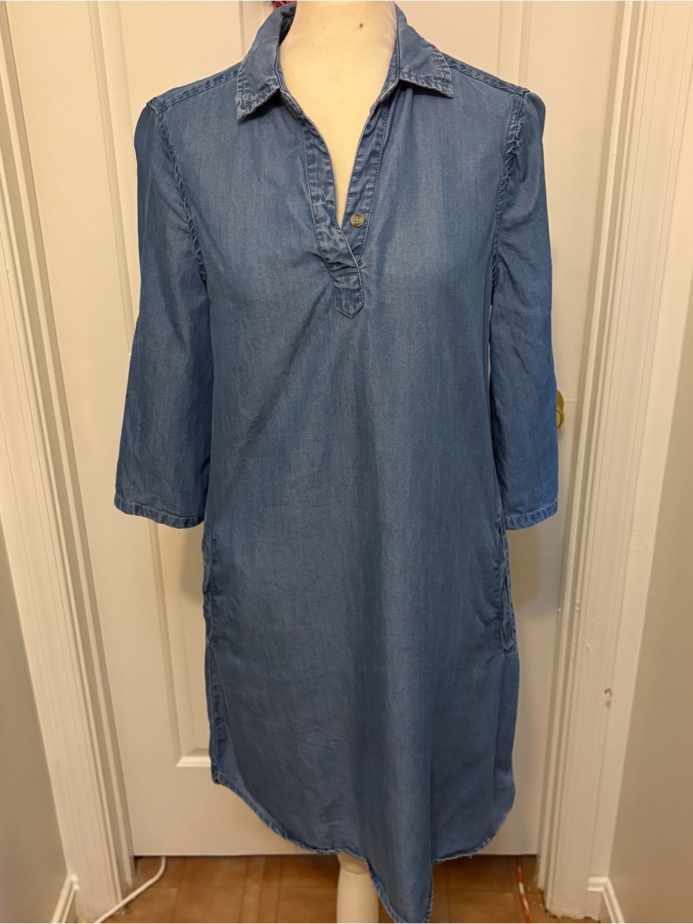 Beach Lunch Lounge Blue Denim Chambray Dress Women’s Size XS